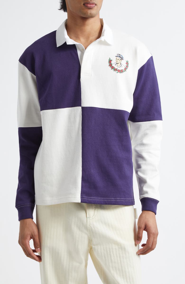 Bode Grandfather Colorblock Polo, Main, color, Navy/ White