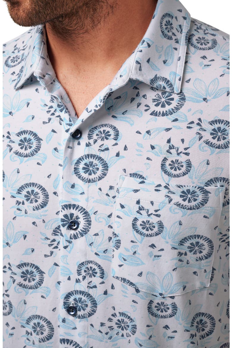 Flourish Floral Medallion Short Sleeve Stretch Cotton & Modal Blend Button-Up Shirt, Alternate, color, WHITE