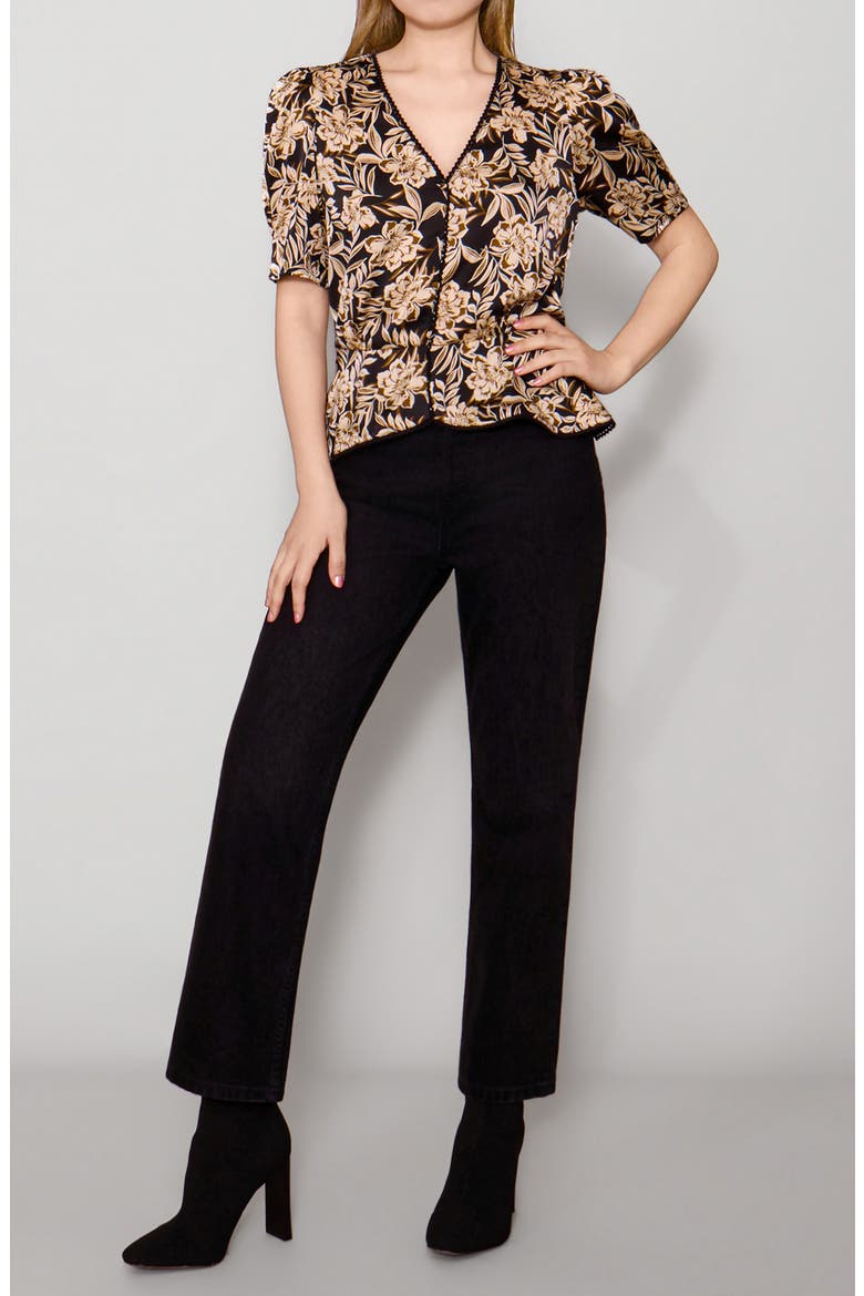 Satin Lace Trim Top, Alternate, color, NAVY/ BROWN