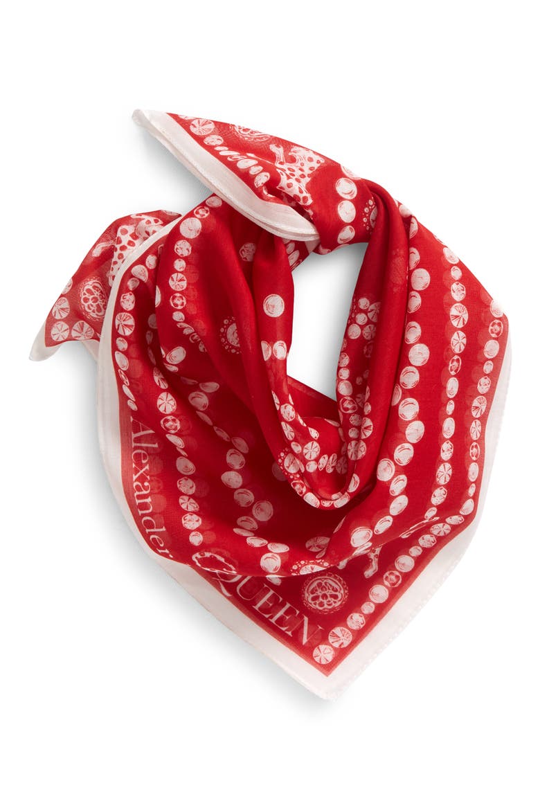 Alexander McQueen Jewel Logo Print Scarf, Main, color, RED/ IVORY