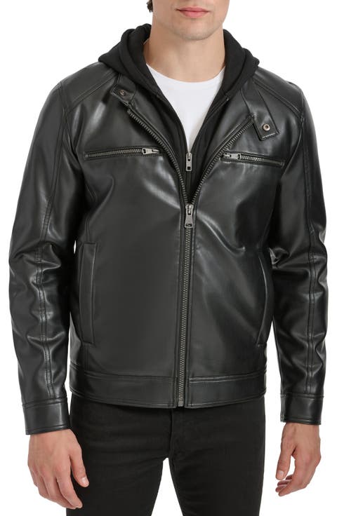 Hooded Faux Leather Jacket