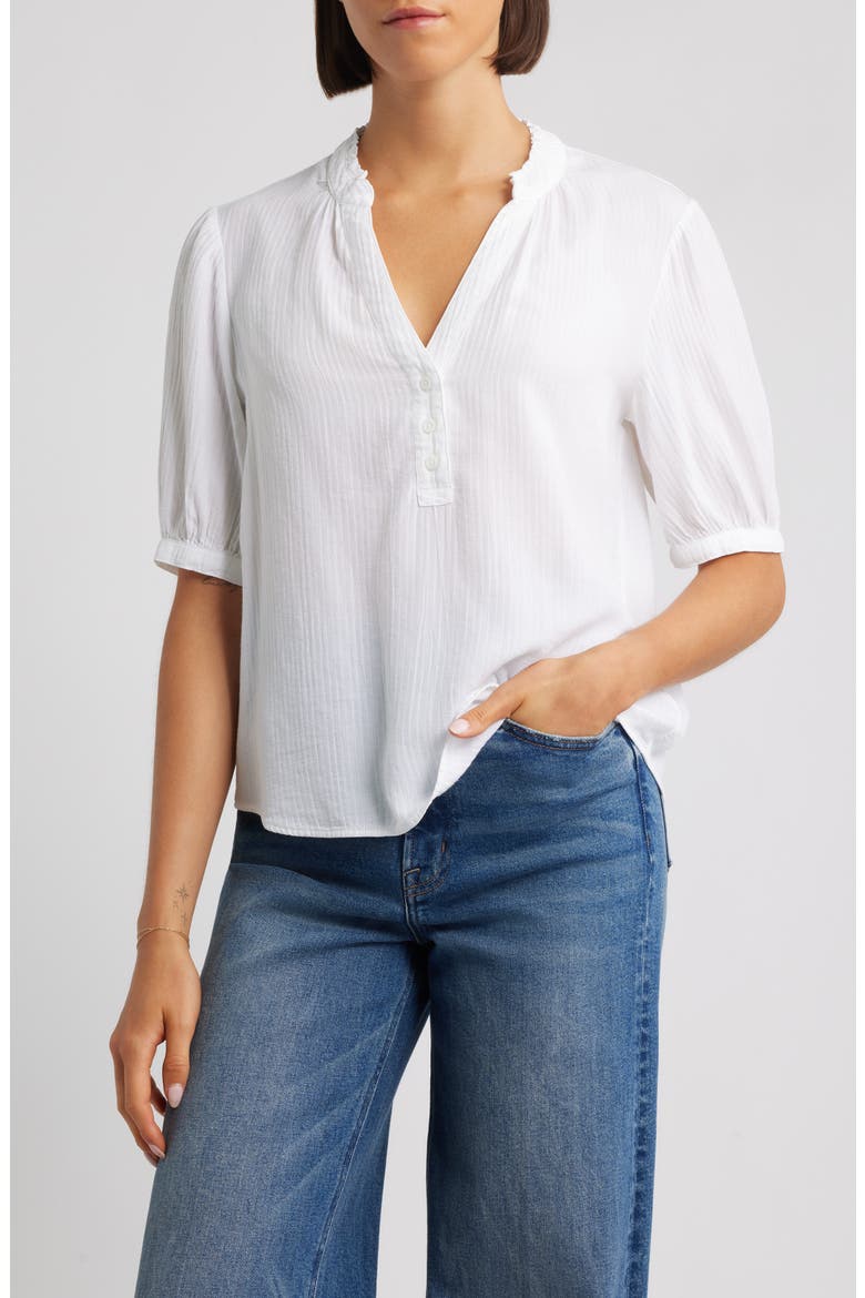 Puff Sleeve Half Placket Top, Main, color, WHITE