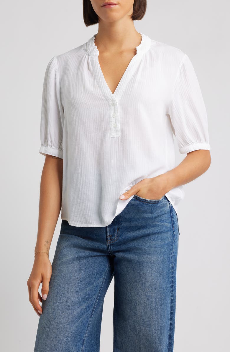 Cloth & Stone Puff Sleeve Half Placket Top, Main, color, White