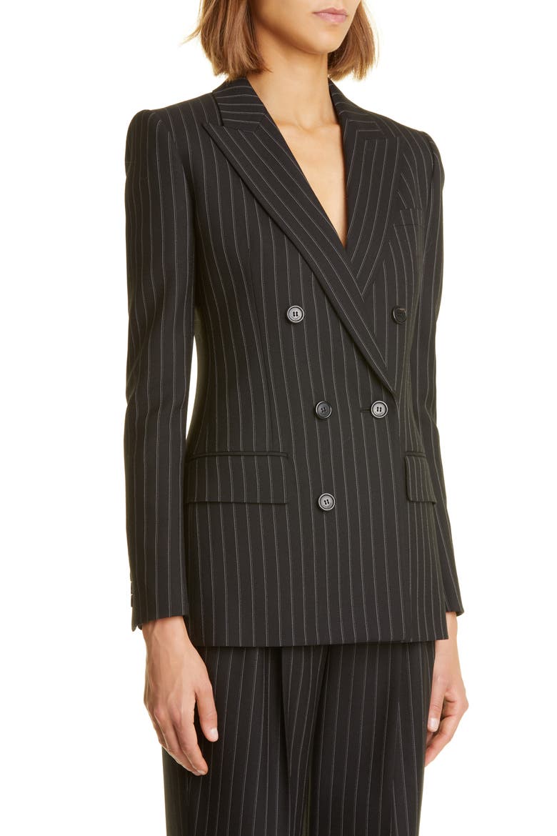 Pinstripe Double Breasted Wool Jacket, Alternate, color, NOIR CRAIE