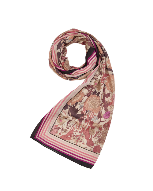 Fable England Deco Blooms Candy Stripe Border Midweight Scarf In Pink