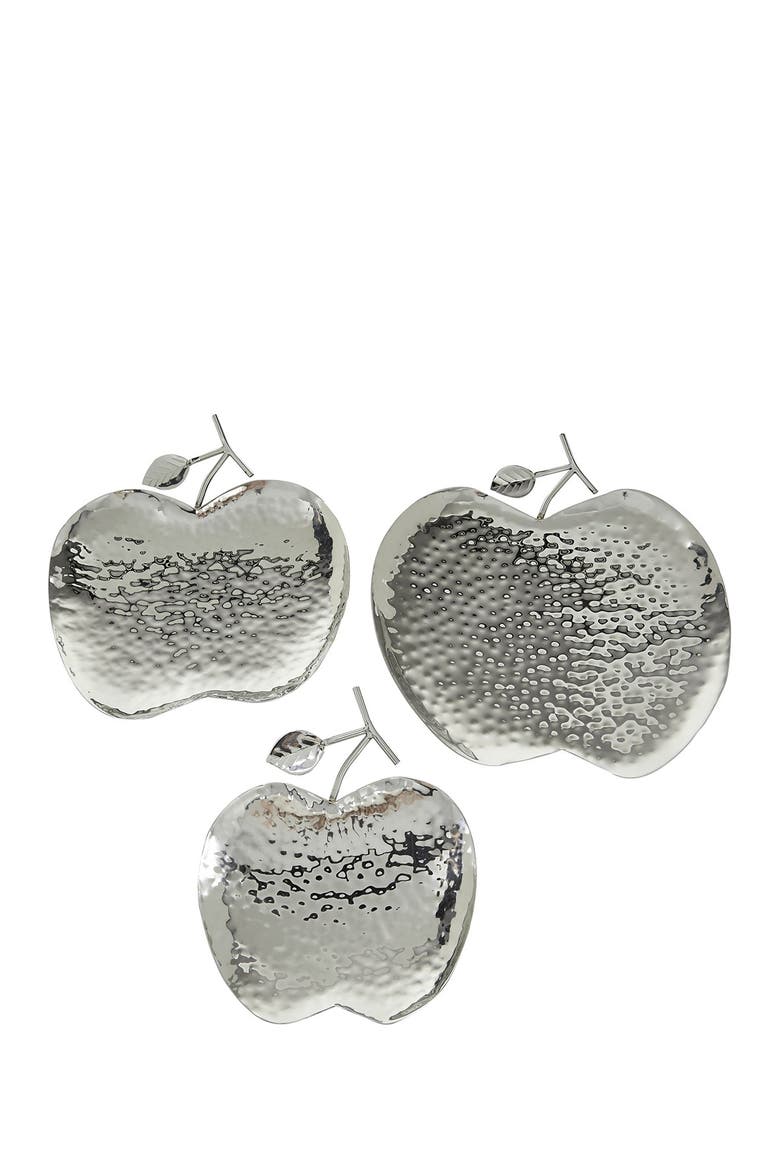 Silver Metal Apple Fruit Tray - Set of 3, Main, color, SILVER