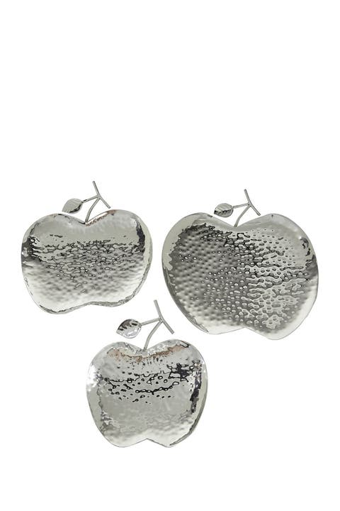 Silver Metal Apple Fruit Tray - Set of 3