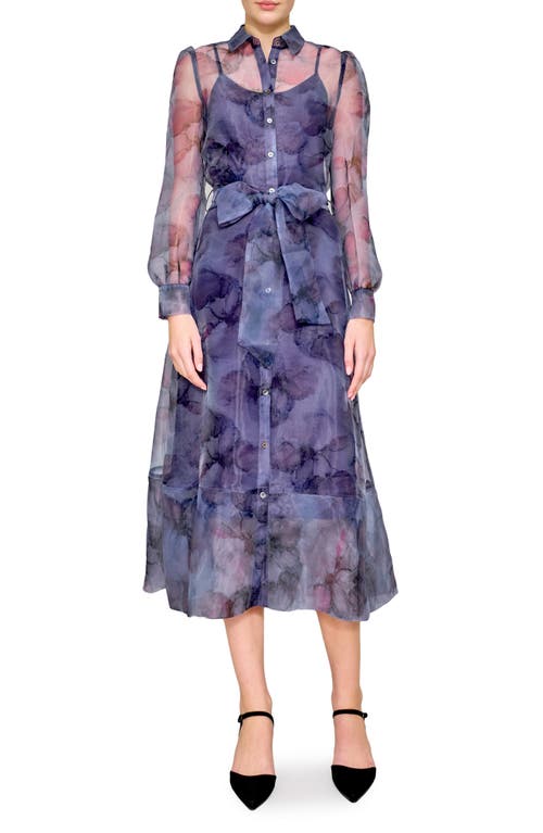 Melloday Long Sleeve Chiffon Dress In Navy/purple Floral