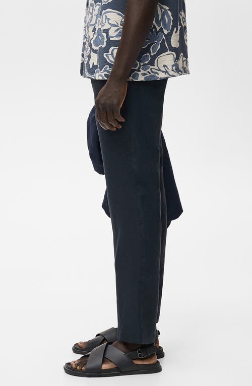 Mango Slim Fit Flat Front Linen Pants In Blue