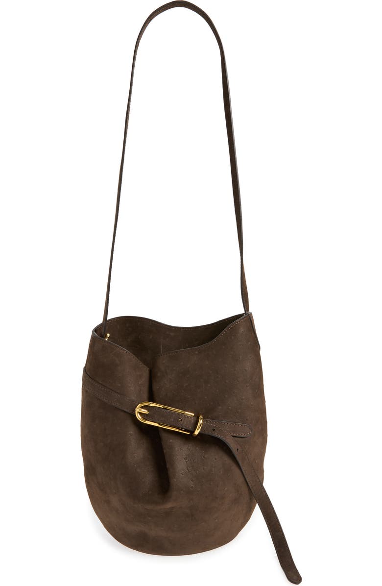 LIFFNER Belted Suede Bucket Bag, Main, color, Dark Brown
