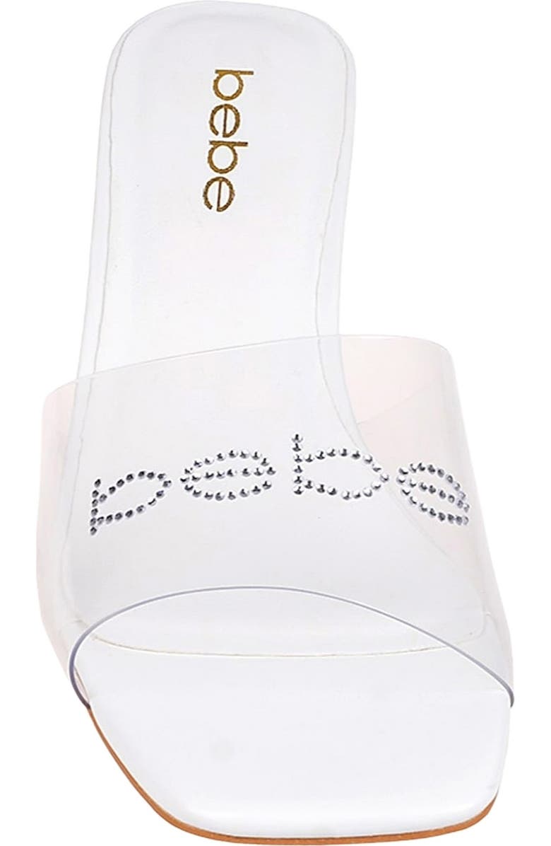 bebe Rhinestone Logo Clear Slide Sandal, Alternate, color,
