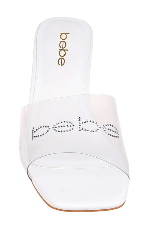 Bebe Rhinestone Logo Clear Slide Sandal In Clear