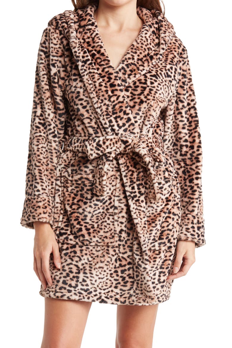 Plush Printed Hooded Robe, Main, color, SILKY LEOPARD