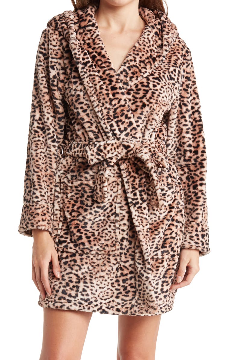 Betsey Johnson Plush Printed Hooded Robe, Main, color,