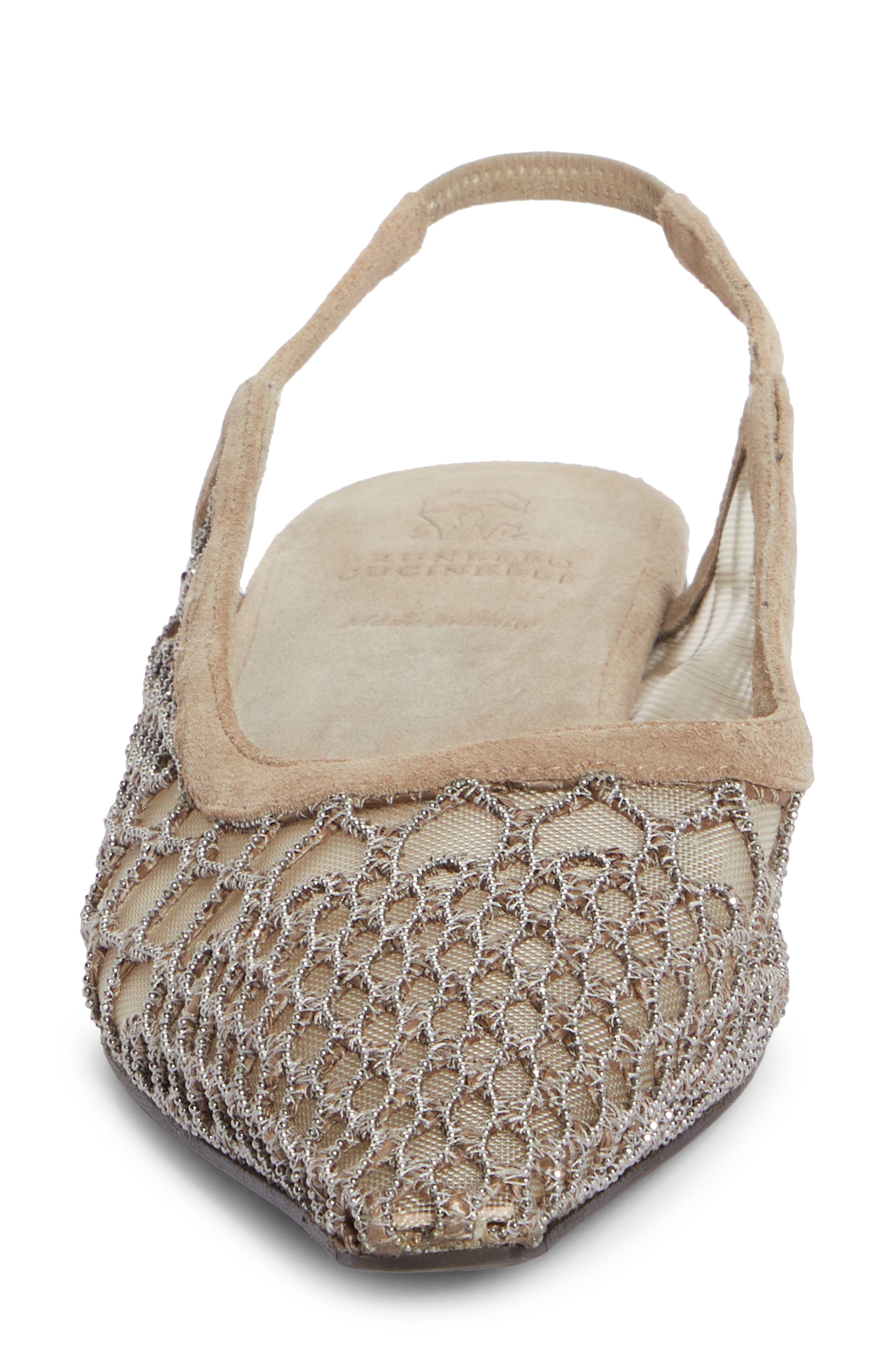 Brunello Cucinelli Caged Monili Pointed Toe Slingback Flat, Alternate, color, 