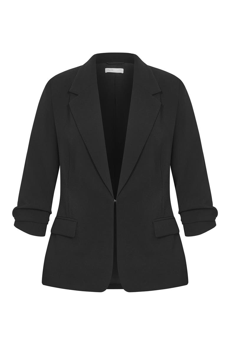 Abbie Ruched Sleeve Blazer, Alternate, color, BLACK
