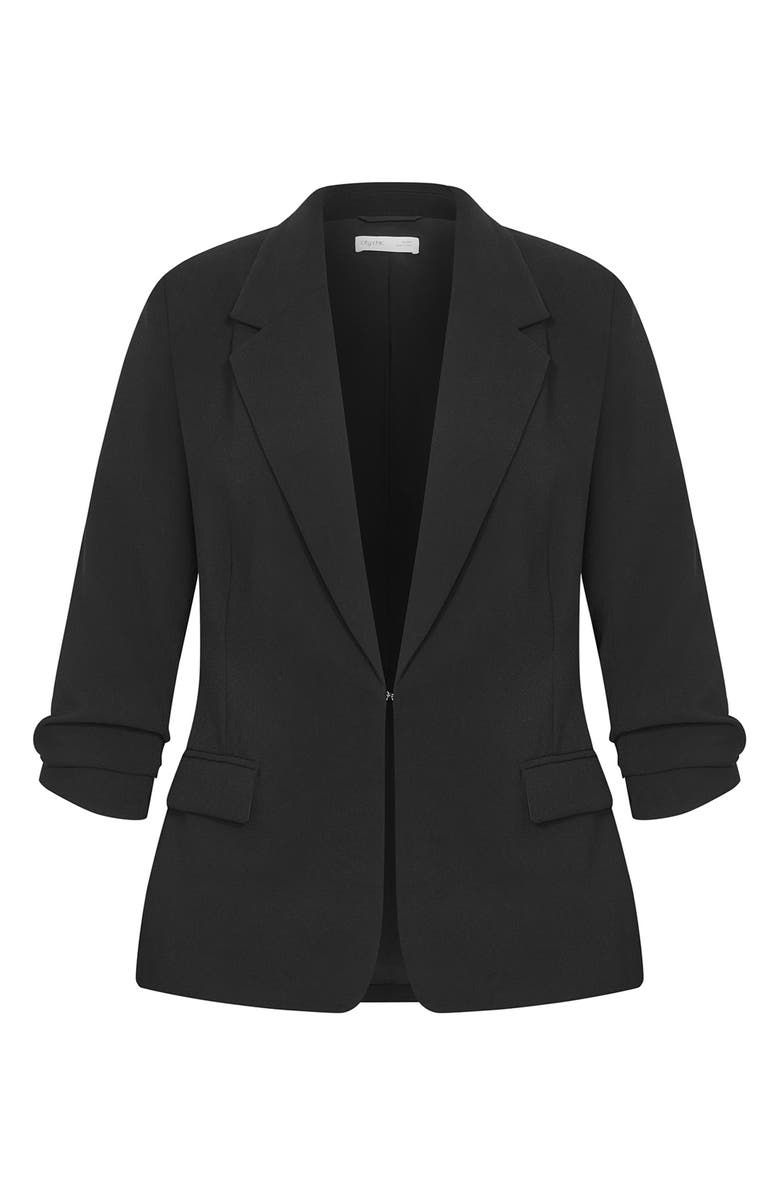 City Chic Abbie Ruched Sleeve Blazer, Alternate, color, Black