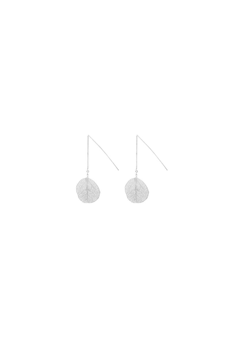 Sienna Textured Leaf Disc Threader Earrings Sculptural Trendy, Alternate, color, Silver