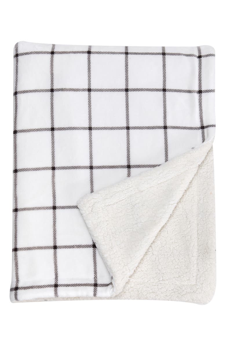 Woven & Weft Moose Print Reversible Faux Shearling Throw Blanket, Main, color, Grey Windowpane