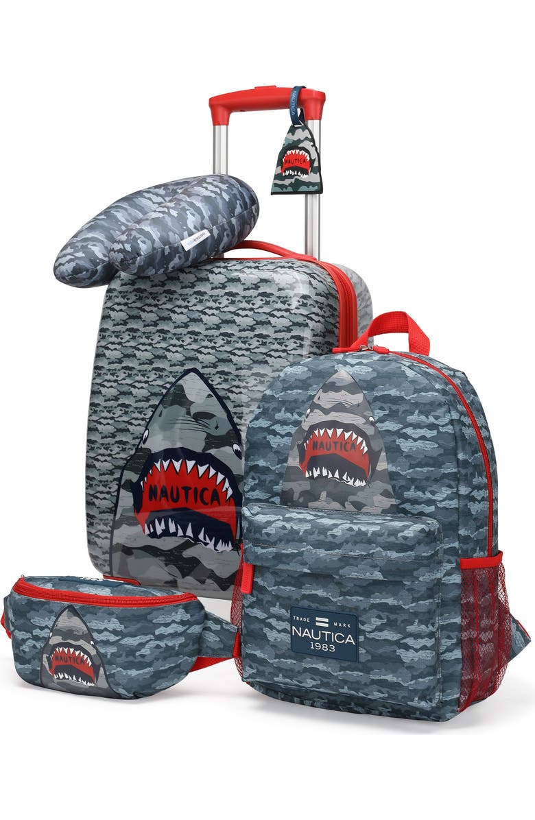 Nautica Airline Approved Carry On 5 Piece Luggage Set, Main, color, Shark Attack