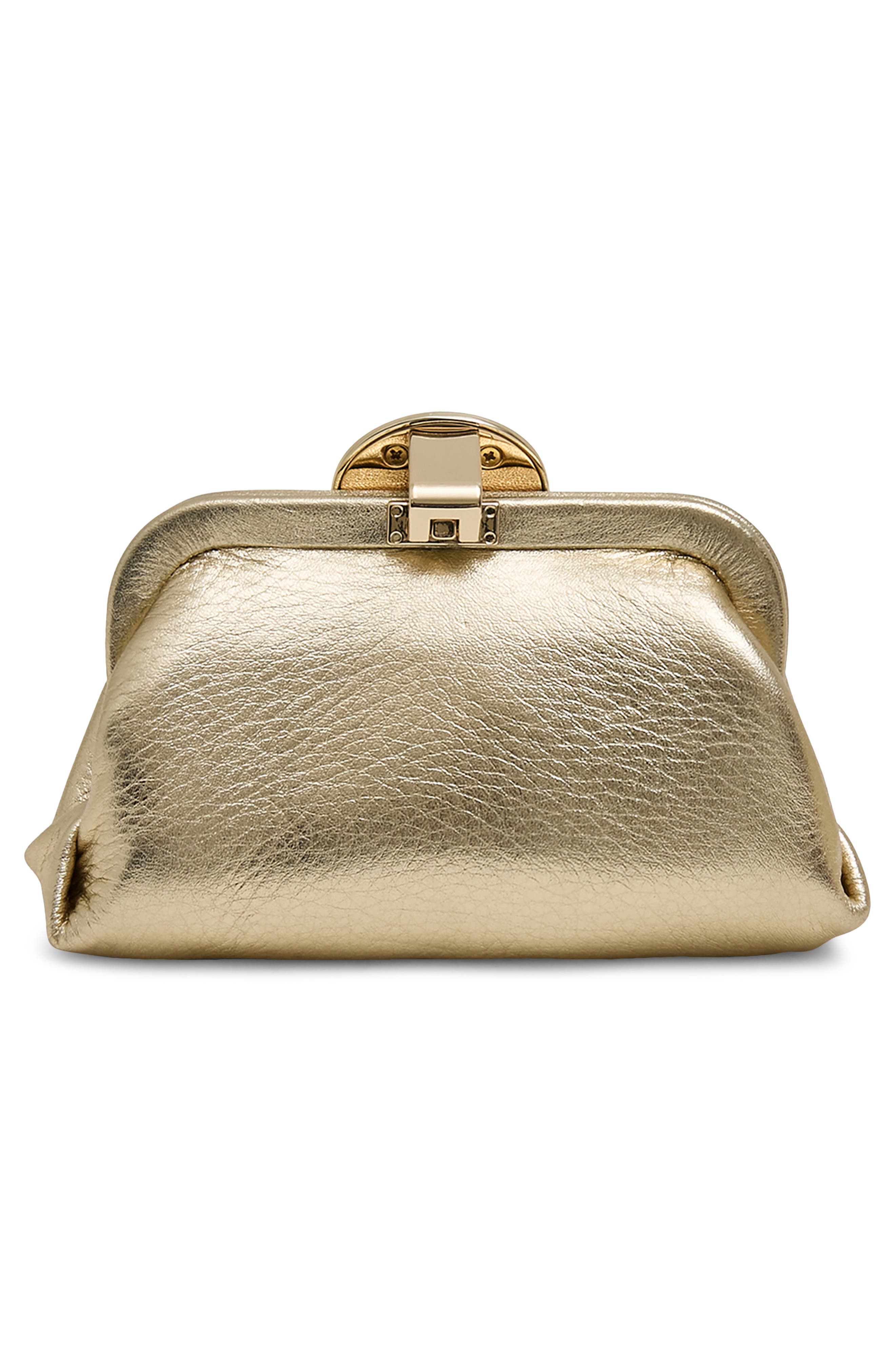 Mini Full Circle Leather Frame Crossbody Clutch, Alternate, color, WARM CHAMPAGNE