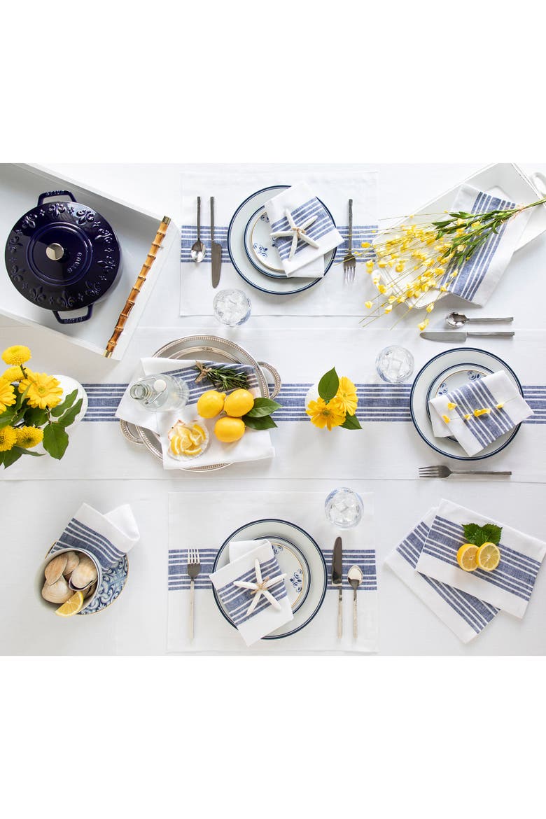 Linen Placemats Set of 4, 14 x 19" - Farmhouse, Alternate, color, Navy and White