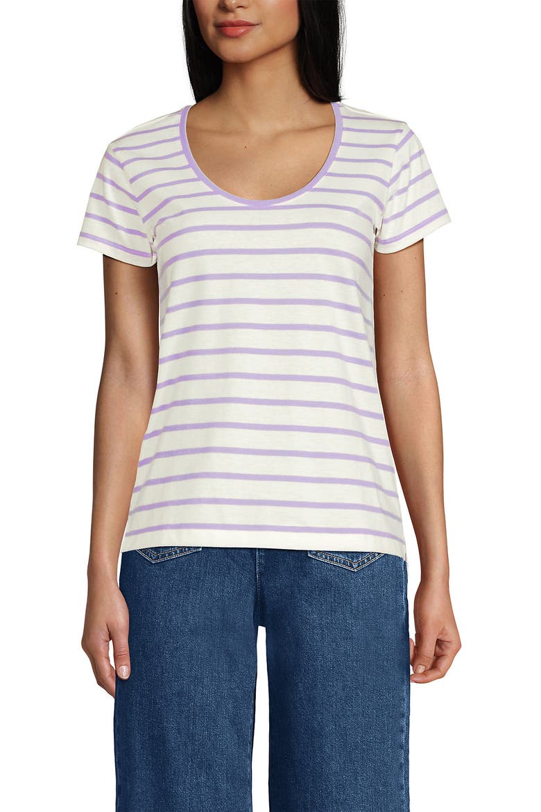 Supima Cotton Short Sleeve Scoop Neck Tee, Alternate, color, Ivory/Lilac Breton Stripe