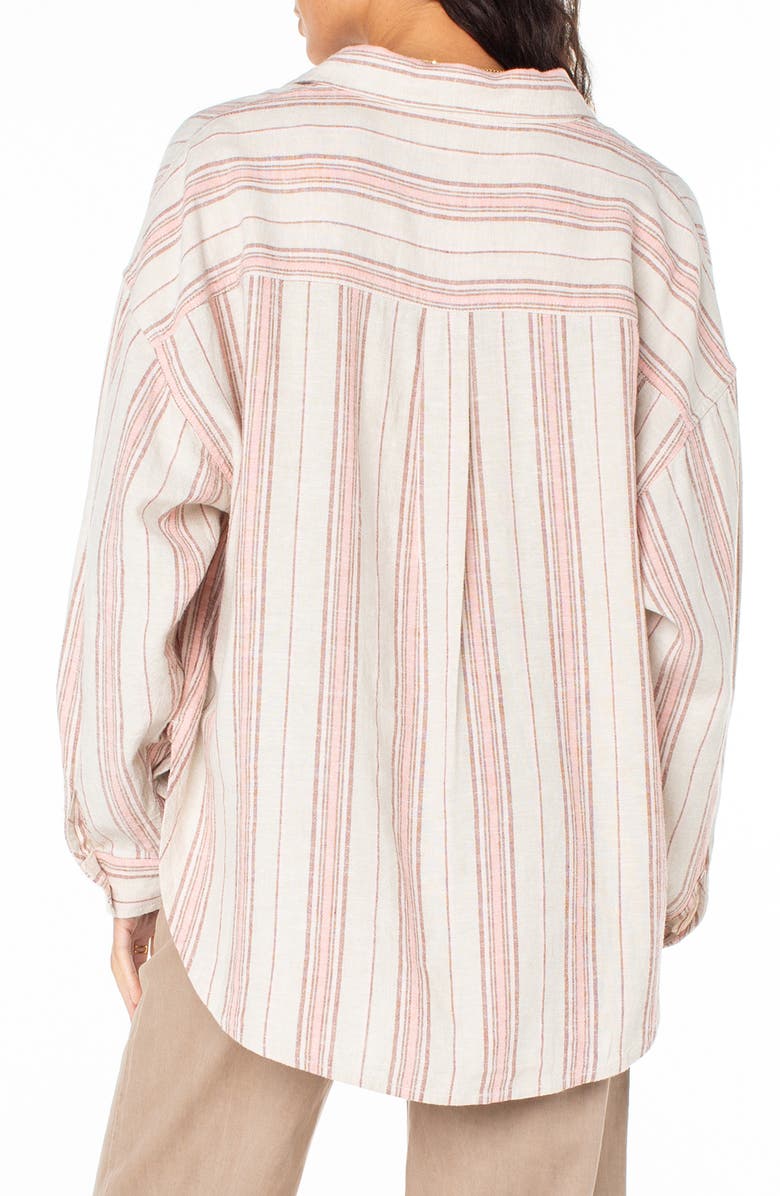 Roxy Morning Time Linen Blend Button-Up Top, Alternate, color, Pink Champagne