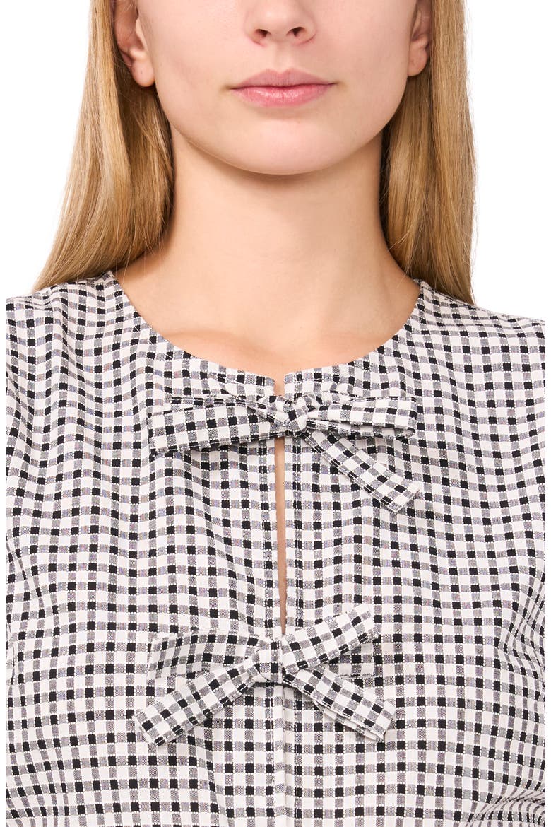 Gingham Bow Front Cotton Peplum Top, Alternate, color, RICH BLACK