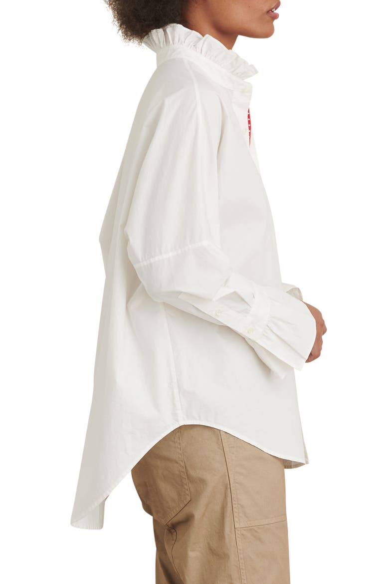 Ruffle Button-Up Shirt, Alternate, color, WHITE