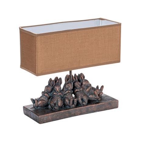 Resin Rabbit Table Lamp with Rectangle Linen Shade, Bronze Finish