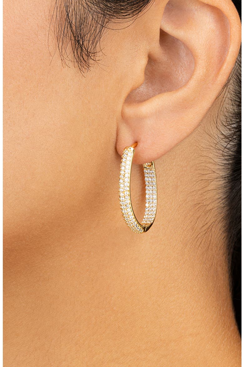 Mallory Pavè Cubic Zirconia Hoop Earrings, Alternate, color, GOLD