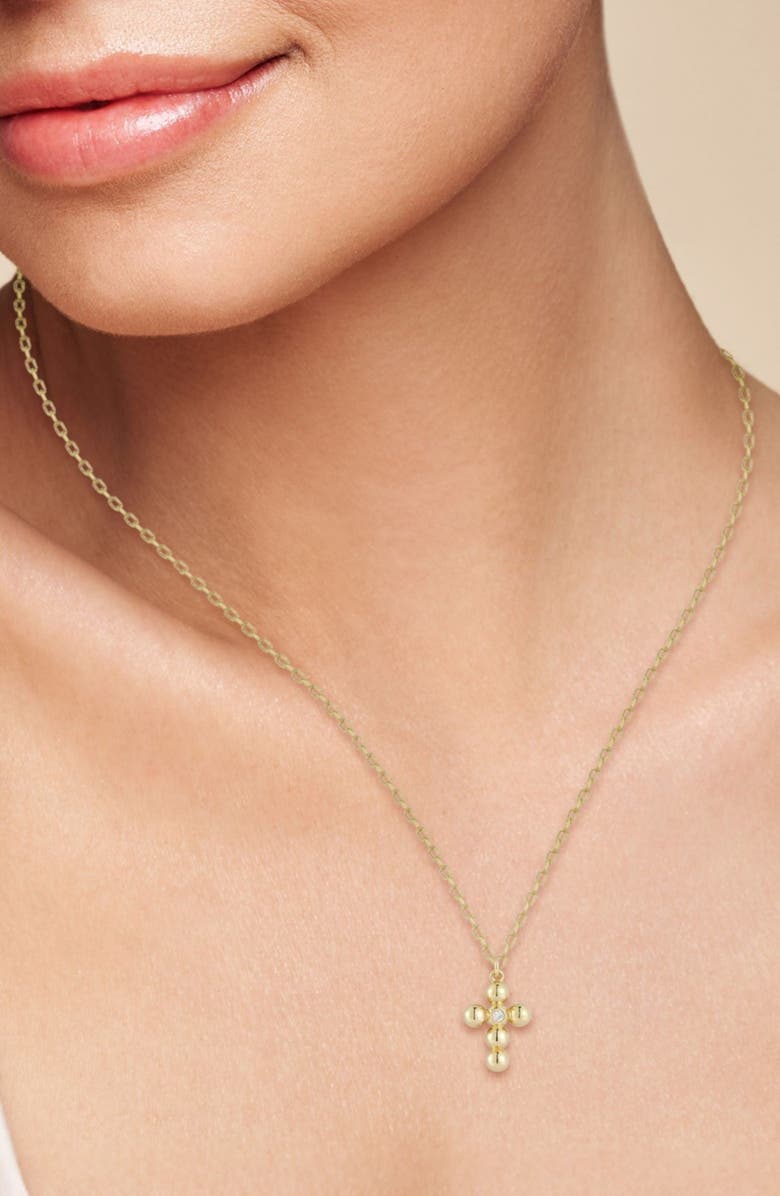 Ember Fine Jewelry 14K Gold Diamond Beaded Cross Pendant, Alternate, color, Gold