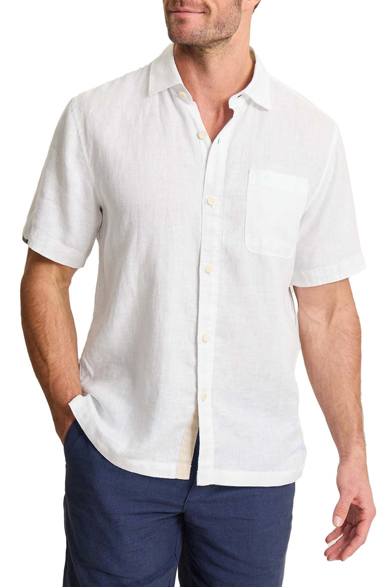 Paradise Breezer Short Sleeve Linen Button-Up Shirt, Main, color, WHITE