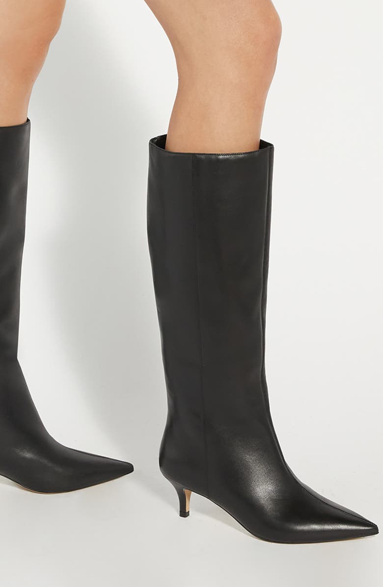 Dune London Smooth Knee High Boot, Alternate, color, Black Leather