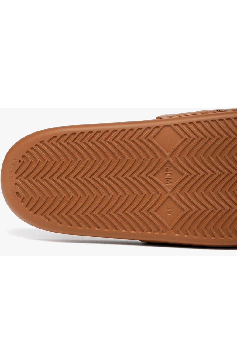 MCM Men's Monogram Print Rubber Slides, Alternate, color, Cognac