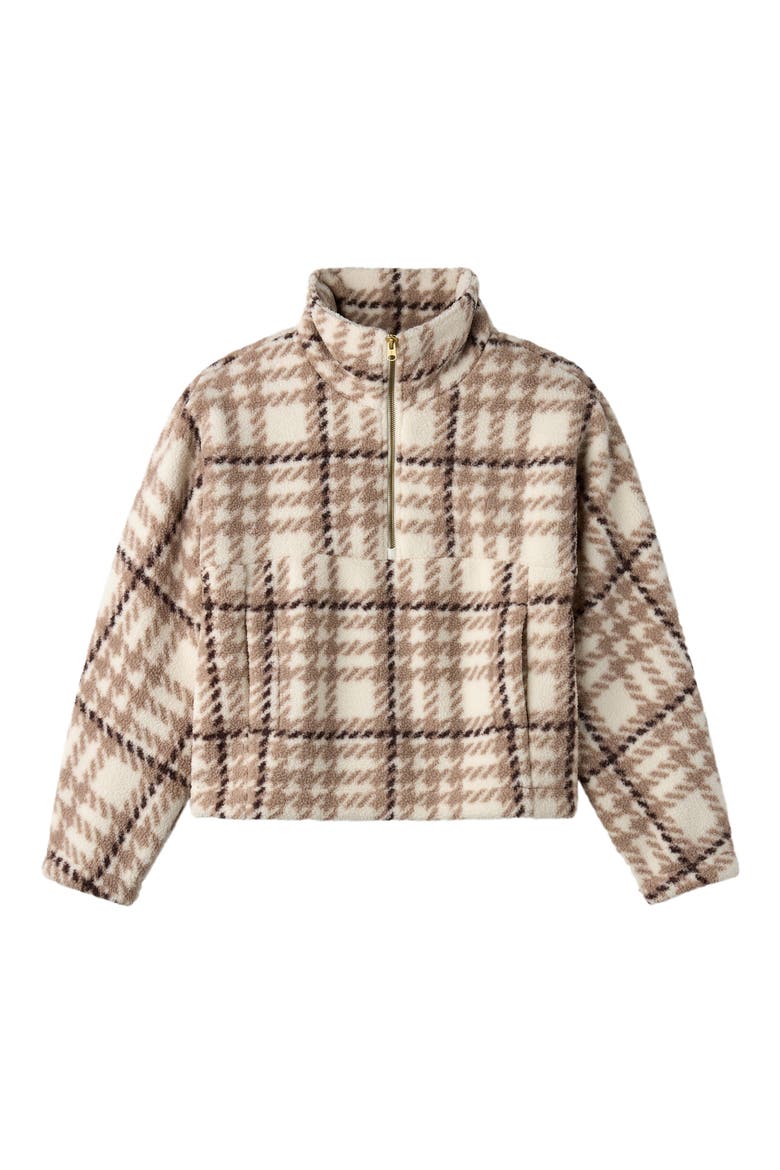 Teddy Fleece Half-Zip Pullover, Alternate, color, OFF WHITE PLAID