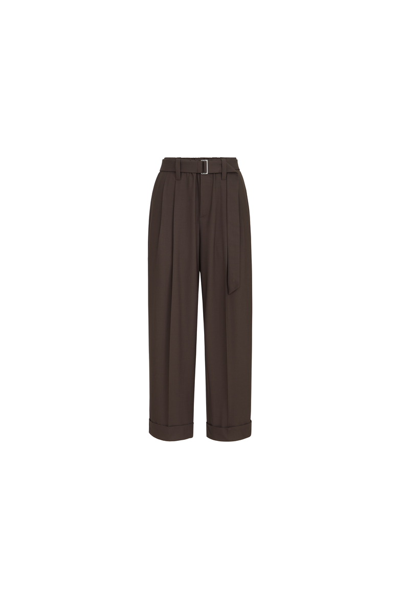 Tropical luxury wool baggy sartorial trousers, Alternate, color, Coffee
