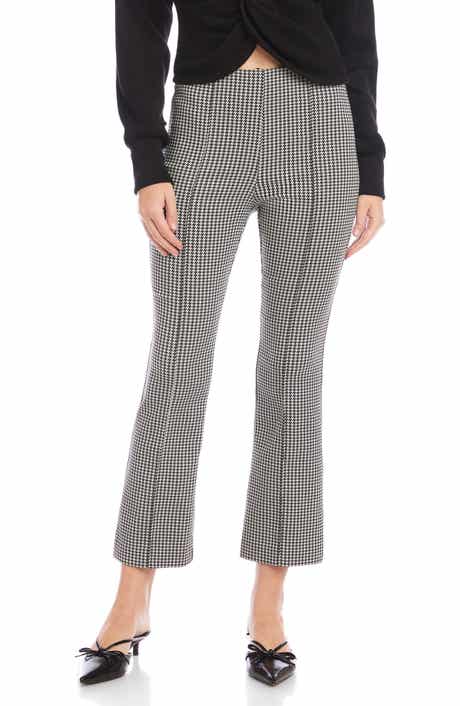 Sigourney Houndstooth Pintuck Pull-On Ankle Bootcut Pants