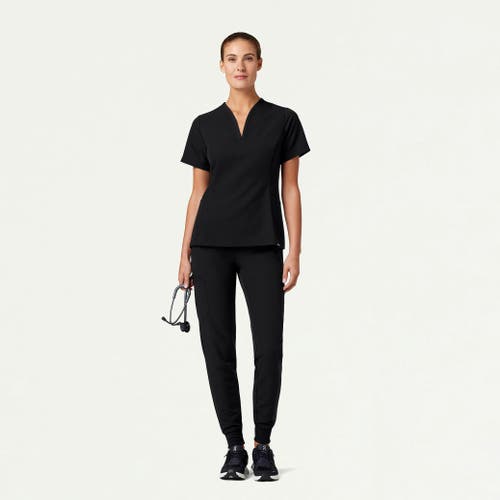 Jaanuu 2-pocket Tailored V-neck Scrub Top In Black
