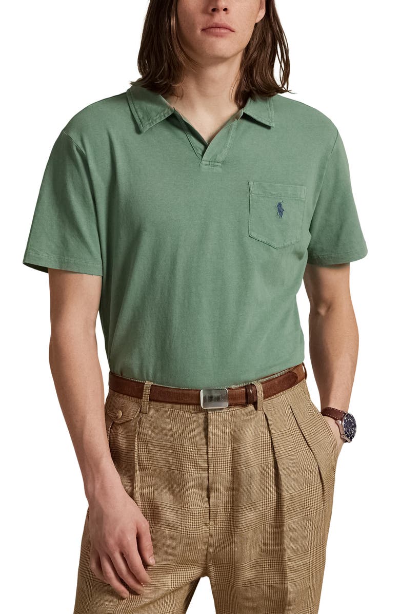 Polo Ralph Lauren Johnny Collar Cotton & Linen Pocket Polo, Main, color, Fatigue