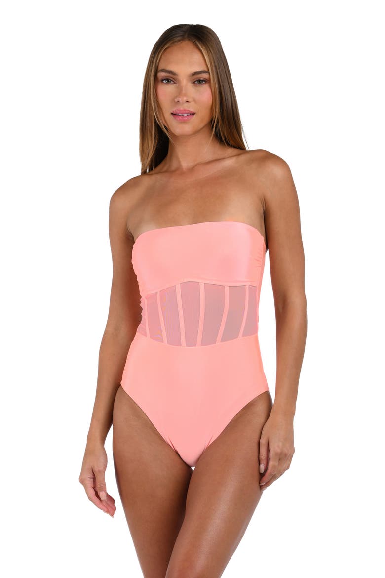 Bandeau One-Piece Swimsuit, Alternate, color, BLOSSOM