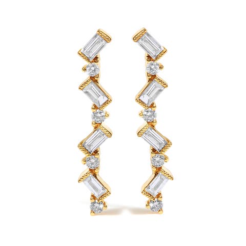 14K Yellow Gold 1/2 Cttw Diamond Zig Zag Drop Earrings (I-J Color, SI2-I1 Clarity)