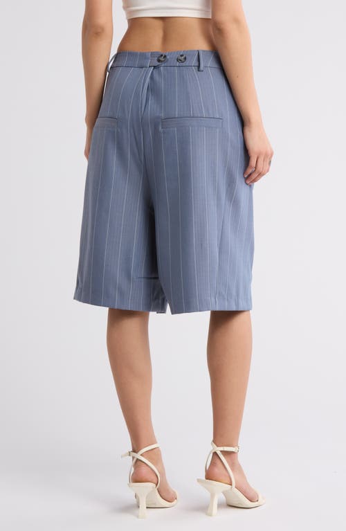 Shop Free People Something About You Pinstripe Trouser Shorts In Blue