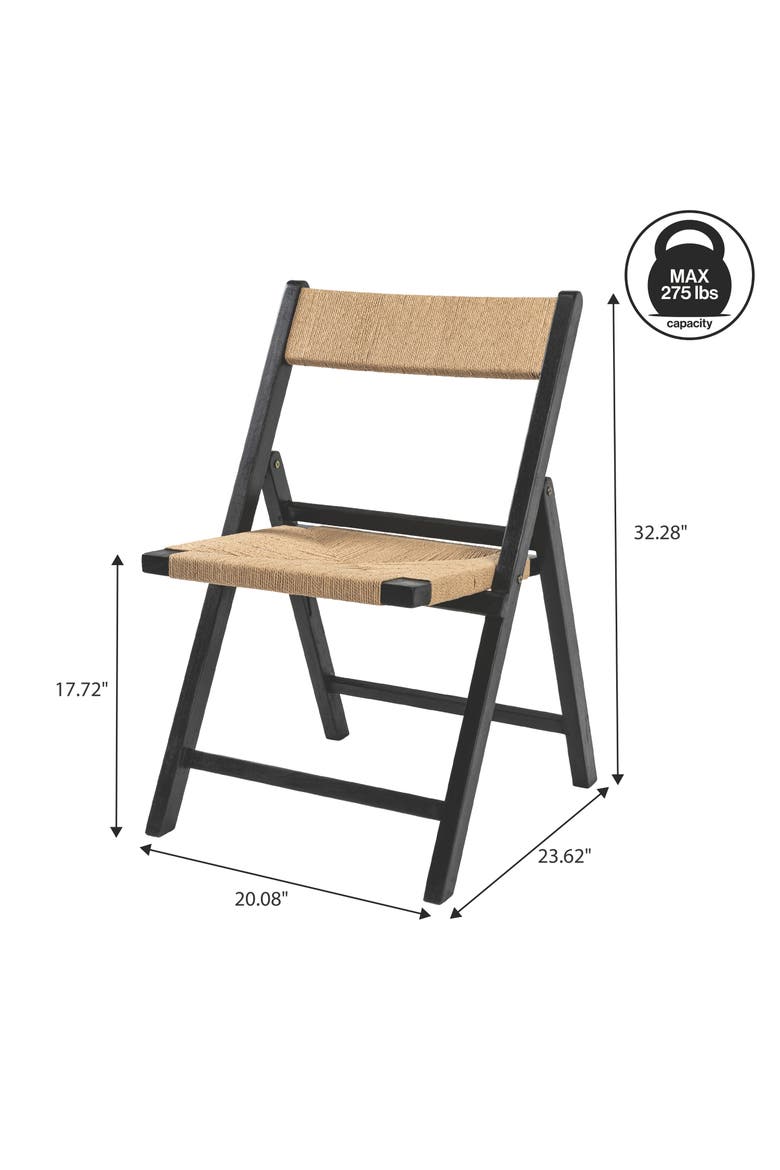 Kiawah Coastal Woven Seagrass and Wood Folding Chair, Indoor Space-Saving Armless Chair for Dining or Living Room, Alternate, color, Black