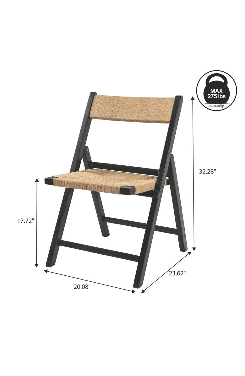 JONATHAN Y Kiawah Coastal Modern Woven Seagrass Teak Wood Folding Chair, Alternate, color, Black