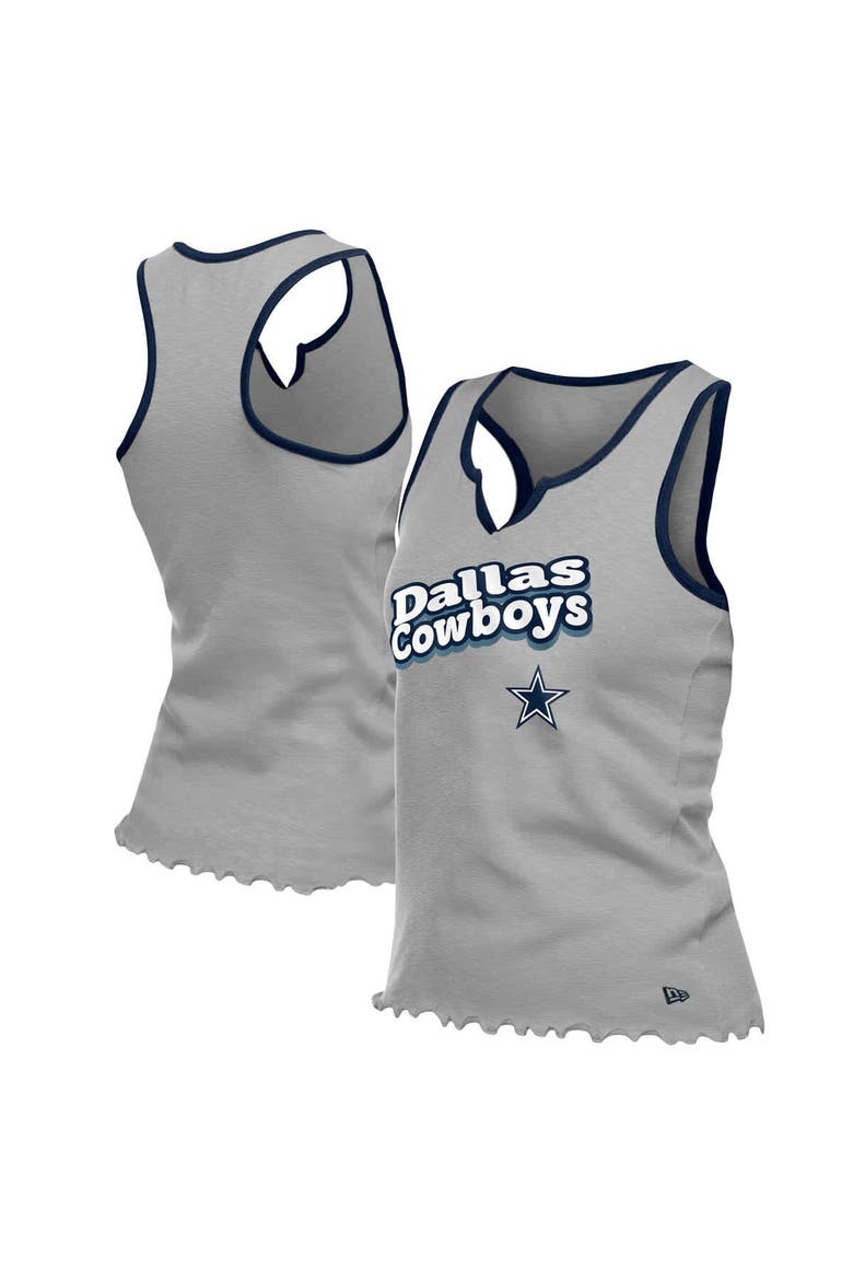 Women's New Era  Silver Dallas Cowboys Lettuce Hem Notch Neck Tri-Blend Tank Top, Main, color, Silver