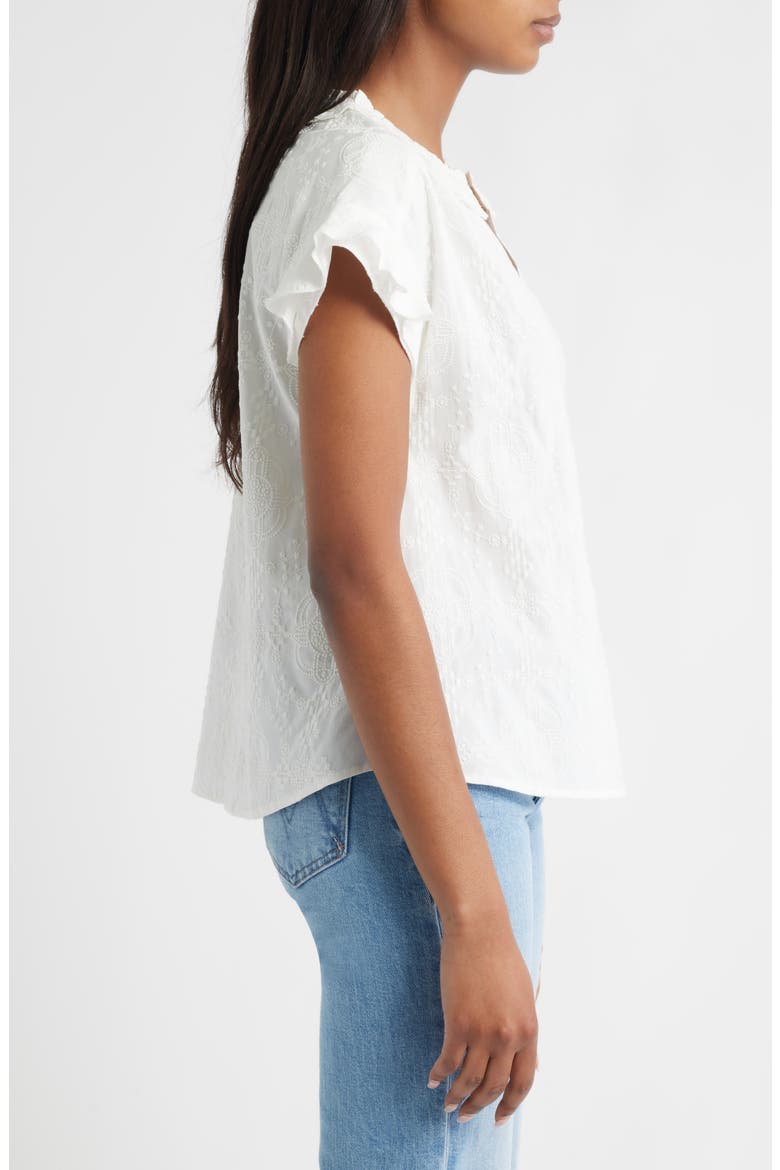 Embroidered Split Neck Top, Alternate, color, WHITE