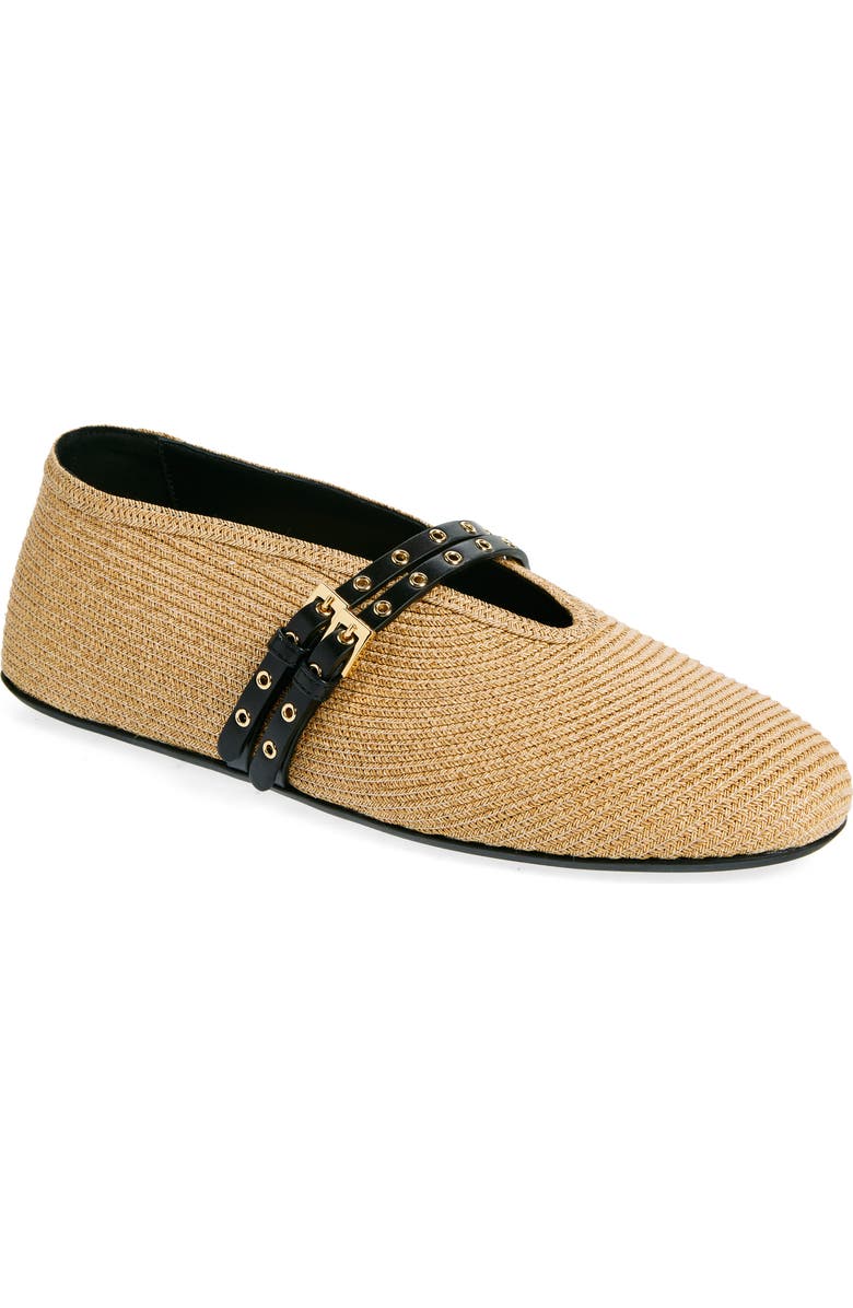 Alaïa Raffia Ballerina Flat, Main, color, Naturel / Noir