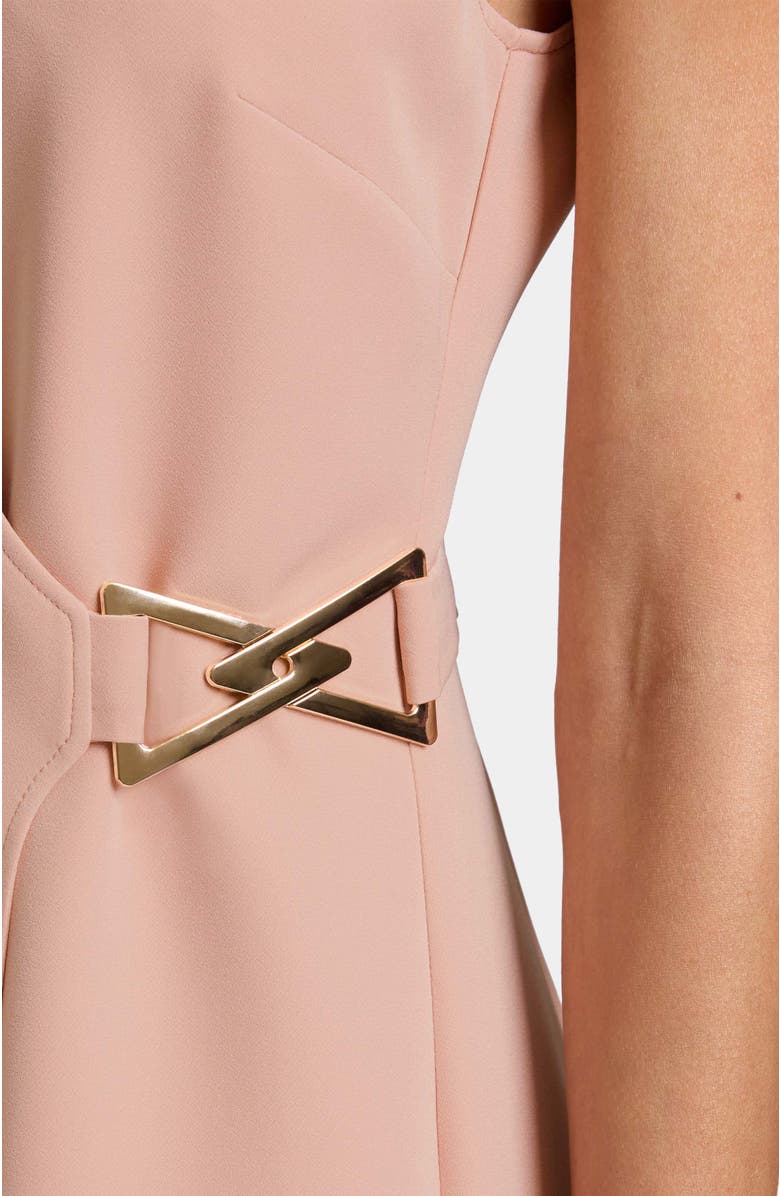 Santorelli Ursa Sleeveless Faux Wrap Dress with Metal Buckle in Stretch Crepe, Alternate, color, Peach Whip